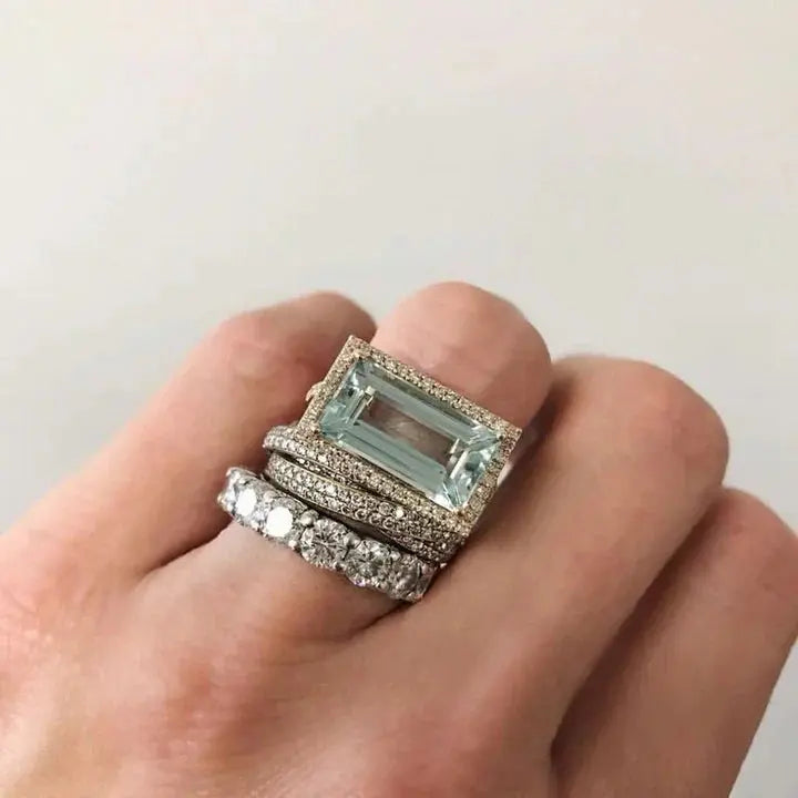 Emma - Ensemble de Bagues en Verre Turquoise avec Argent Vintage